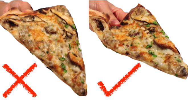 Why does bending a pizza slice help you eat it?  Let Gauss be your guide to the math of the 'fold hold'.